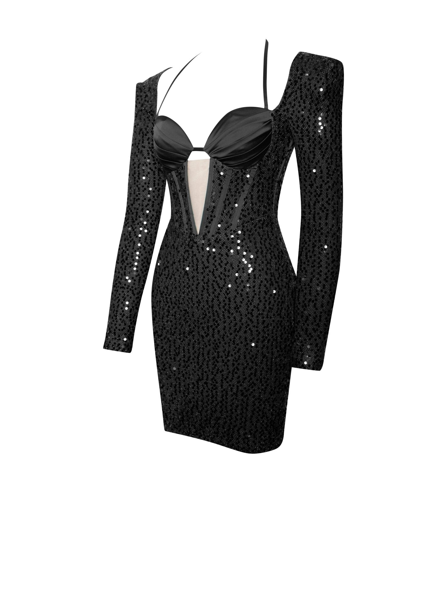 Melina Black Long Sleeve Sequin Dress - HOUSE OF SHE