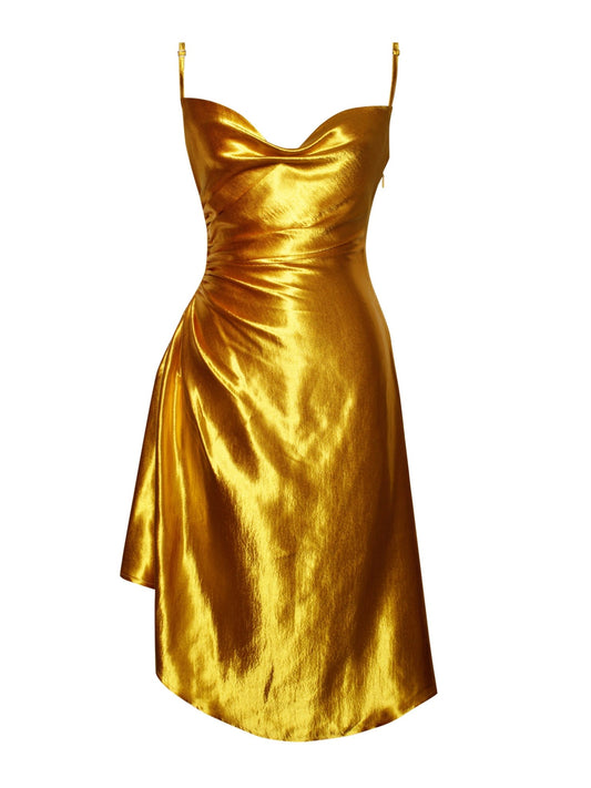 Mindy Gold Satin Dress - HOUSE OF SHE