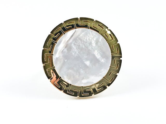 Mother Of Pearl Greek Gold Steel Ring - HOUSE OF SHE