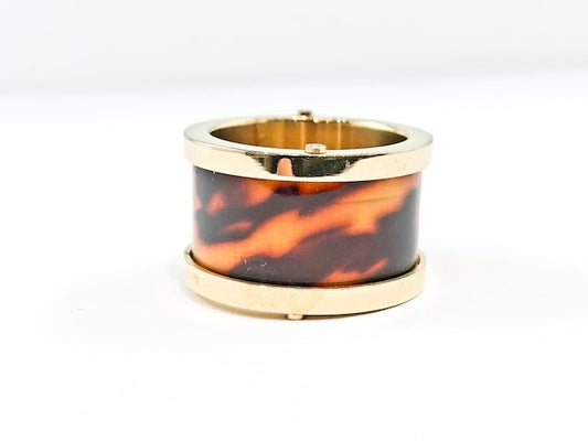 Modern Middle Tortoise Shell Stone Eternity Gold Tone Steel Ring - HOUSE OF SHE