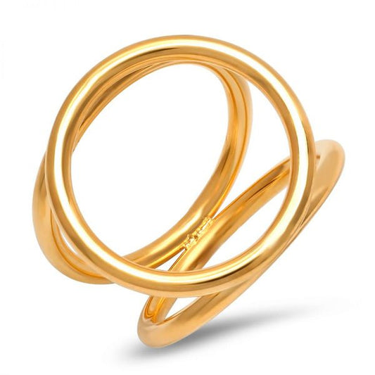 Modern Tri-Circle Statement Gold Tone Steel Ring - HOUSE OF SHE