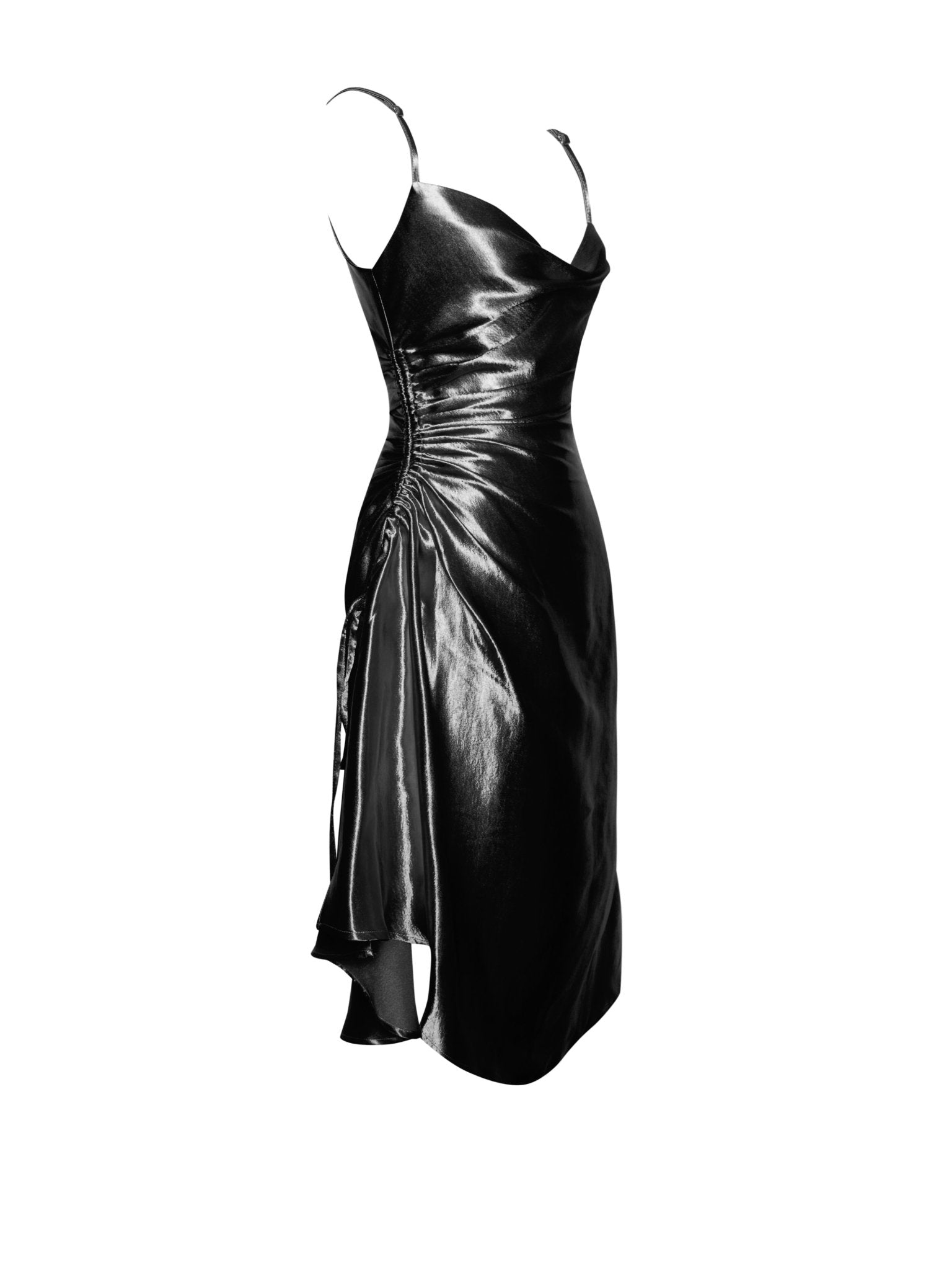 Montego Black Satin Side Slit Dress - HOUSE OF SHE