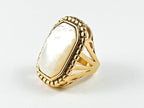Mother Of Pearl Gold Tone Steel Ring - HOUSE OF SHE
