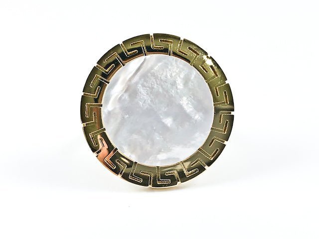 Mother Of Pearl Greek Gold Steel Ring - HOUSE OF SHE