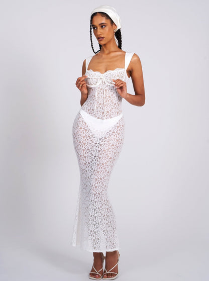 Nia White Lace Maxi Dress - HOUSE OF SHE