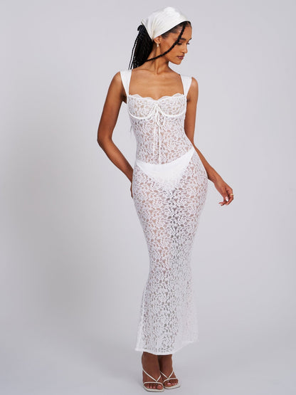 Nia White Lace Maxi Dress - HOUSE OF SHE