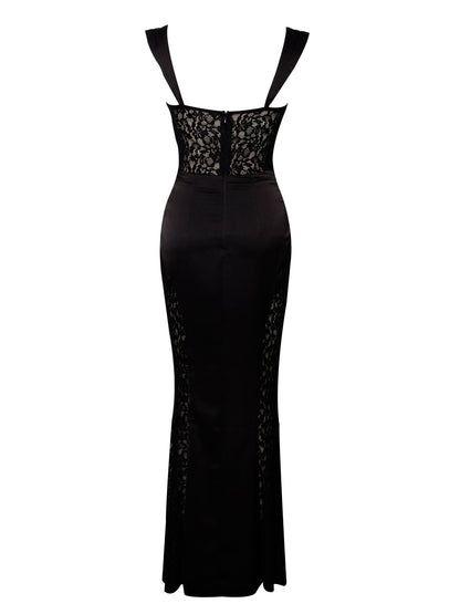 Nice Black Satin Maxi Dress - HOUSE OF SHE