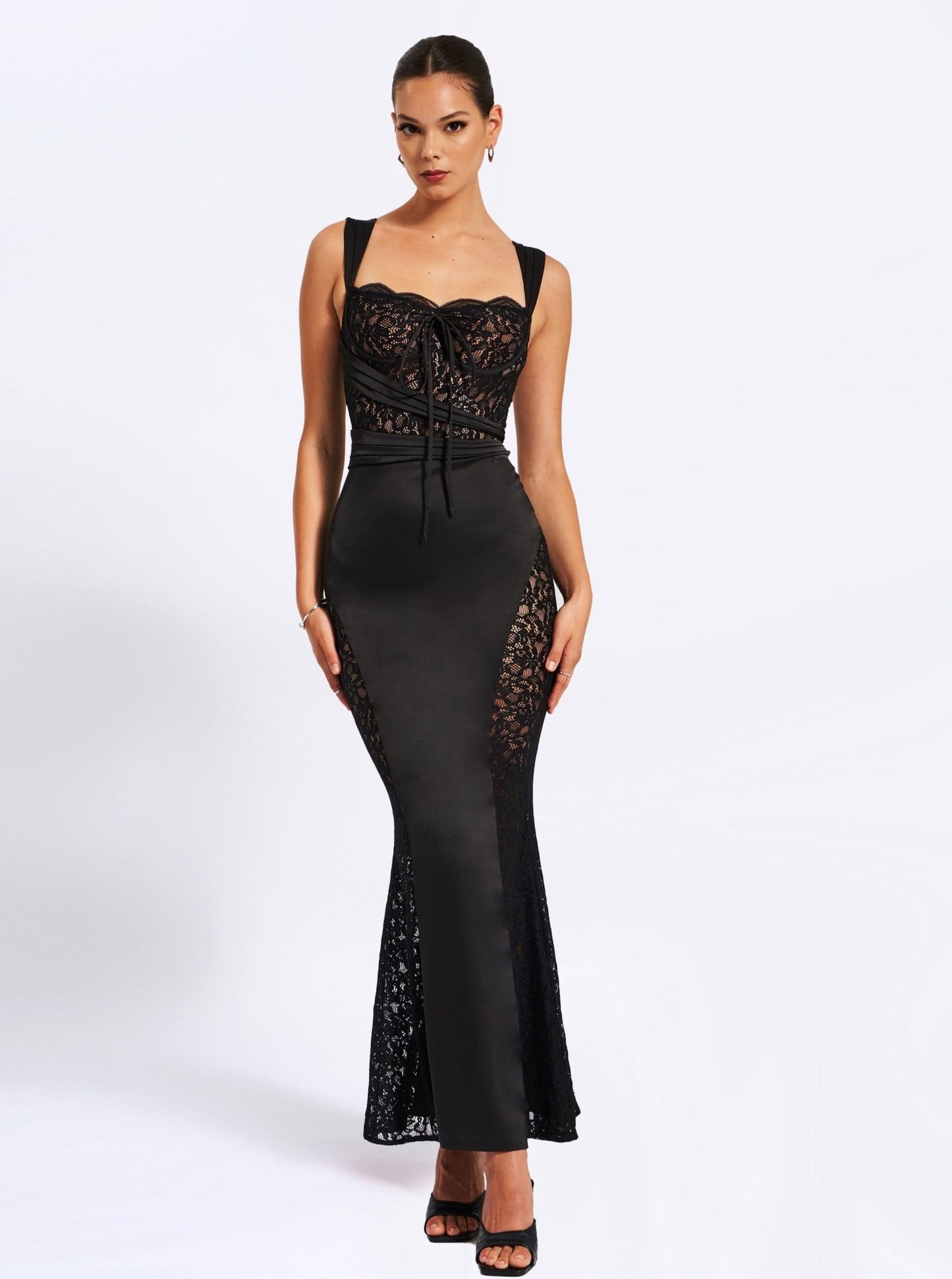 Nice Black Satin Maxi Dress - HOUSE OF SHE