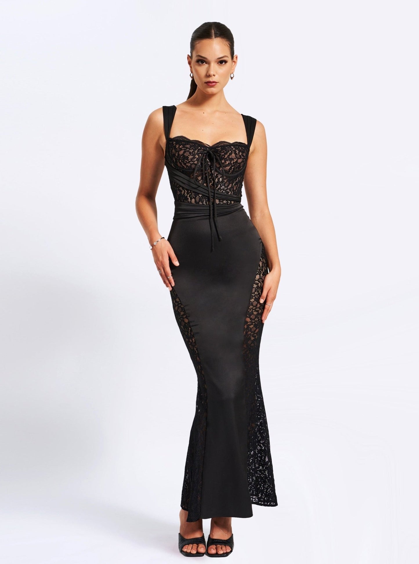 Nice Black Satin Maxi Dress - HOUSE OF SHE