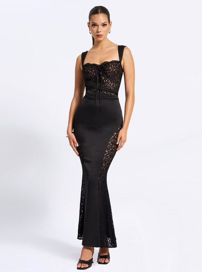 Nice Black Satin Maxi Dress - HOUSE OF SHE