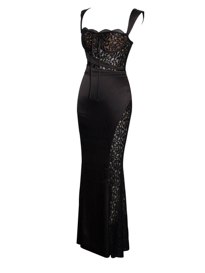 Nice Black Satin Maxi Dress - HOUSE OF SHE