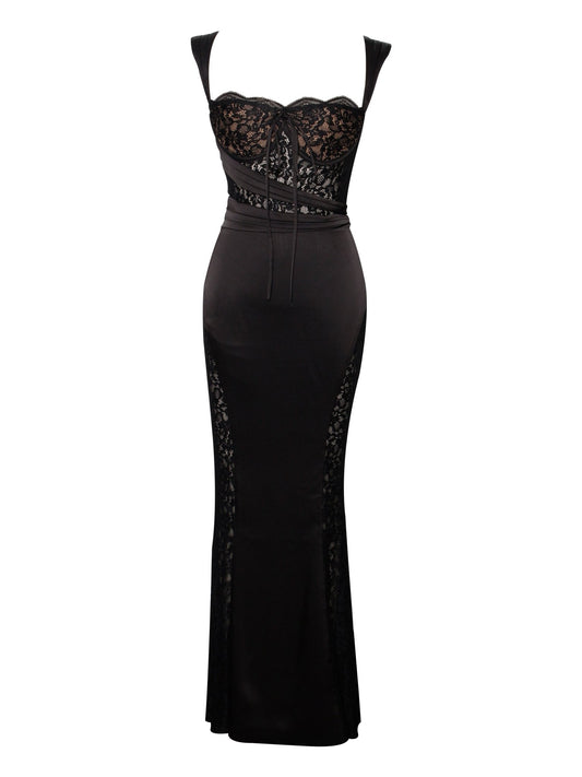 Nice Black Satin Maxi Dress - HOUSE OF SHE