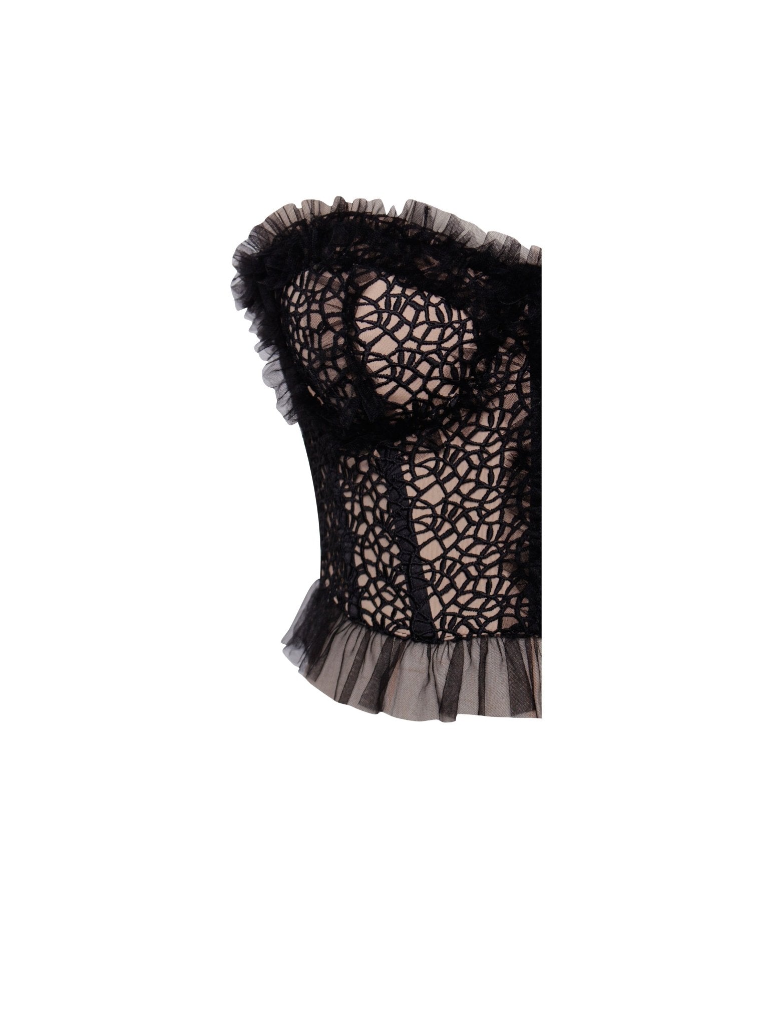 Orah Black Mesh and Lace Corset Top - HOUSE OF SHE