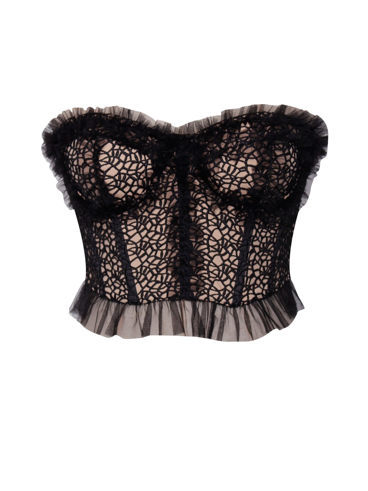 Orah Black Mesh and Lace Corset Top - HOUSE OF SHE