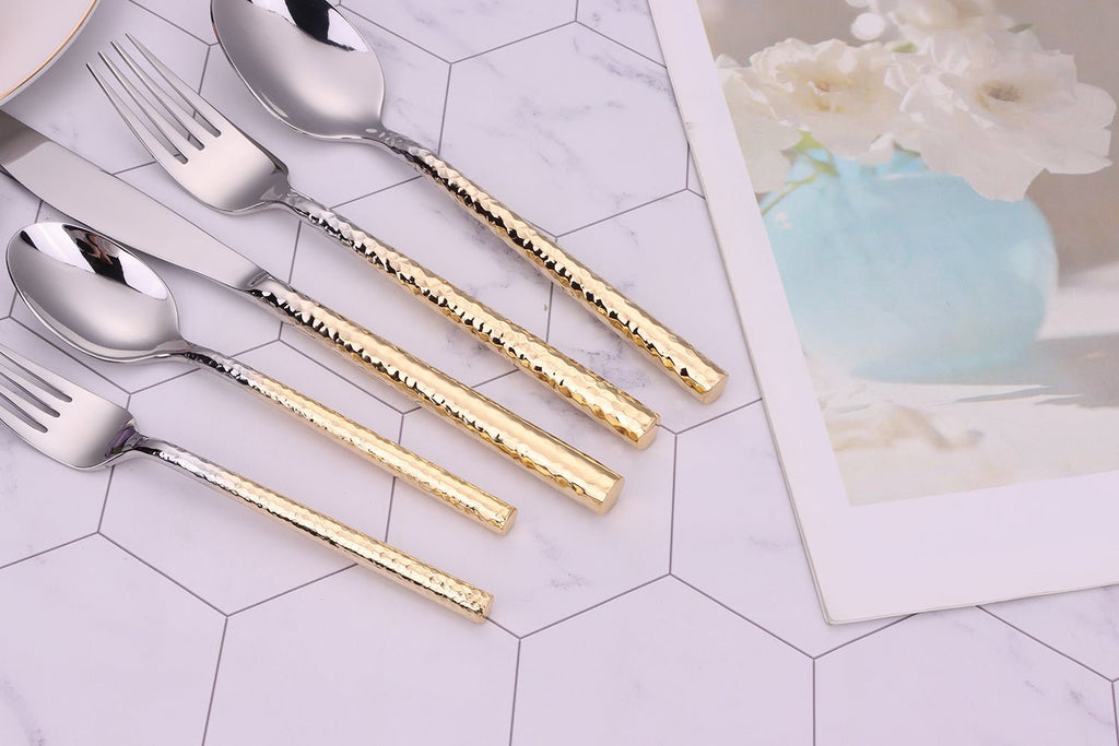 Pexo 20 Pc Flatware Set Graduated Gold Handles, Service for 4 - HOUSE OF SHE