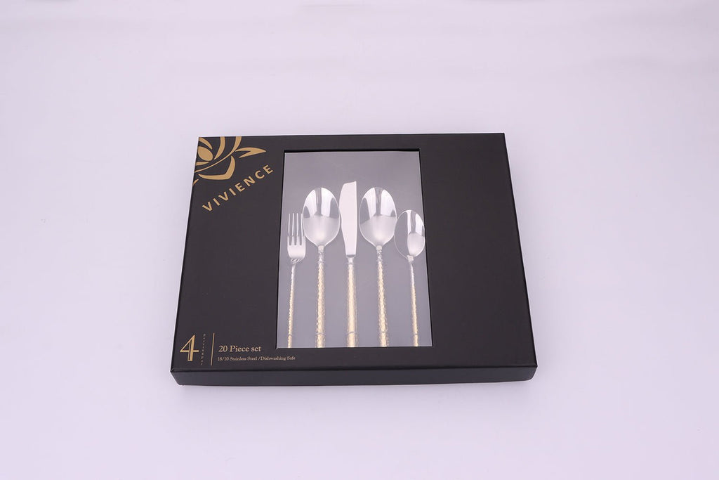 Pexo 20 Pc Flatware Set Graduated Gold Handles, Service for 4 - HOUSE OF SHE