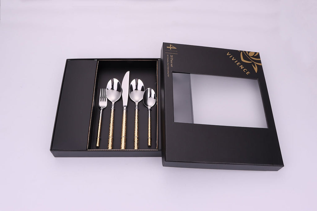 Pexo 20 Pc Flatware Set Graduated Gold Handles, Service for 4 - HOUSE OF SHE