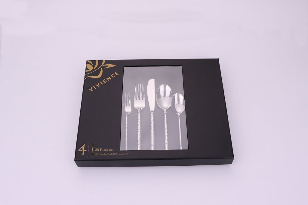 Pexo 20 Pc Silver Flatware Set, Service for 4 - HOUSE OF SHE