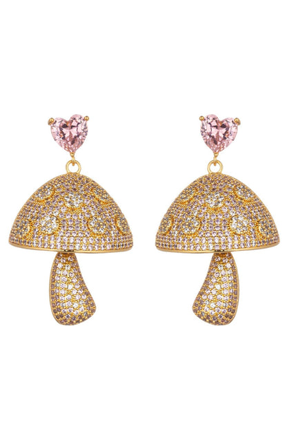 Pink Mushroom Heart CZ Drop Earrings - HOUSE OF SHE