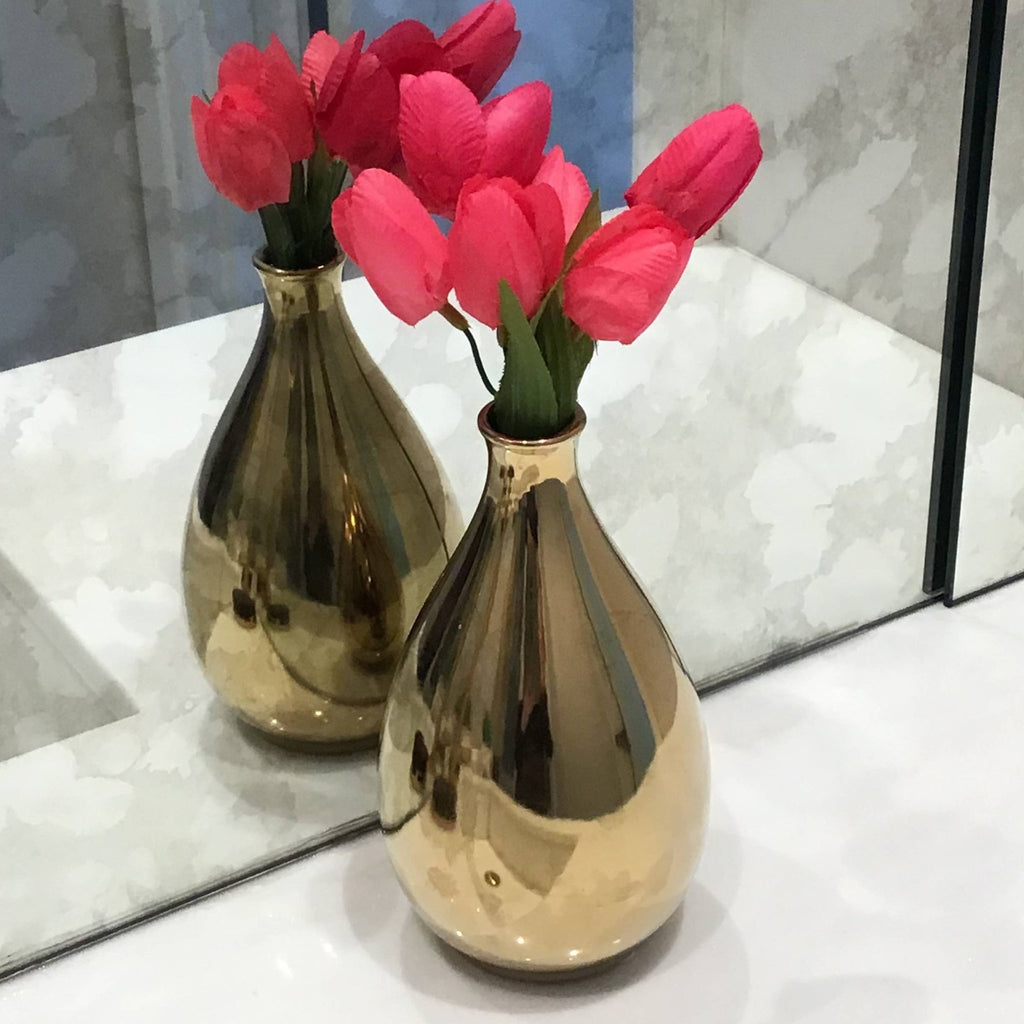 Polished gold Vase with Narrow Opening - HOUSE OF SHE