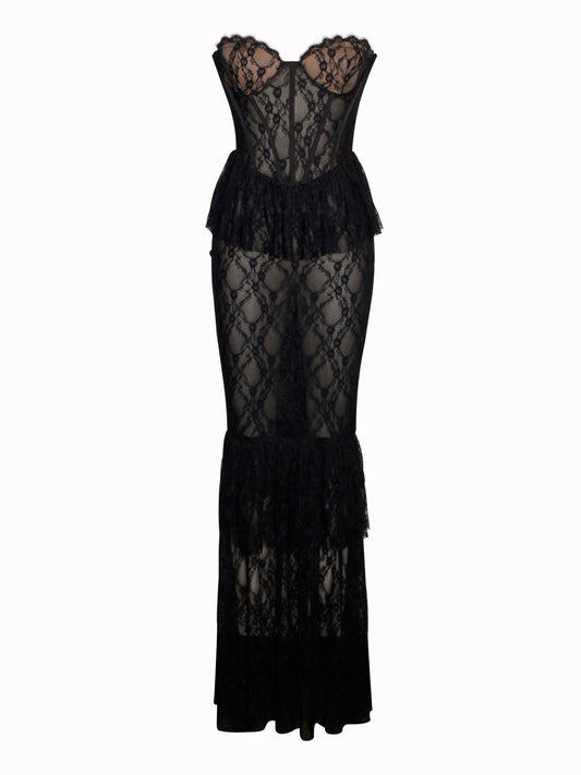 Quennell Black Lace Corset Maxi Dress - HOUSE OF SHE