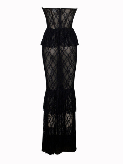 Quennell Black Lace Corset Maxi Dress - HOUSE OF SHE