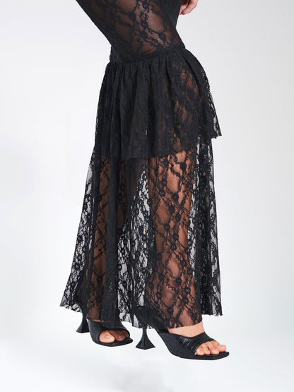 Quennell Black Lace Corset Maxi Dress - HOUSE OF SHE