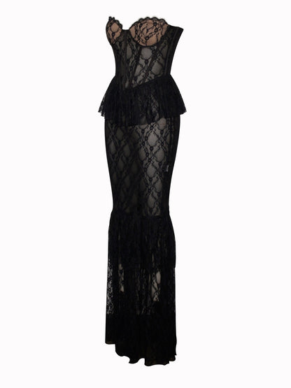 Quennell Black Lace Corset Maxi Dress - HOUSE OF SHE