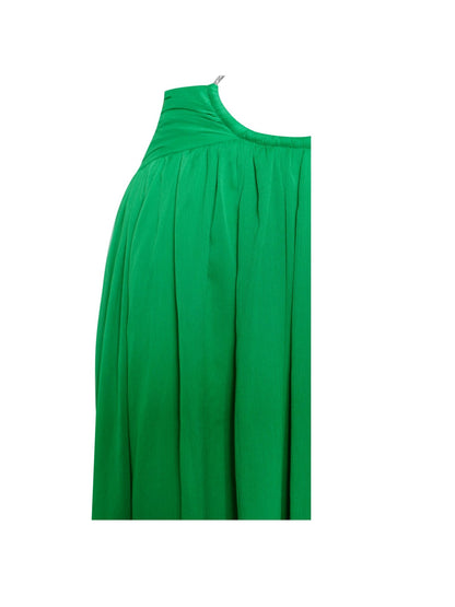 Quinby Green Silk Pleated Lace Up Maxi Dress - HOUSE OF SHE