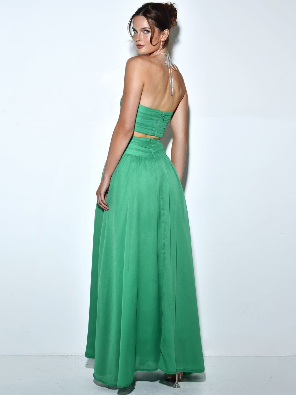 Quinby Green Silk Pleated Maxi Dress - HOUSE OF SHE