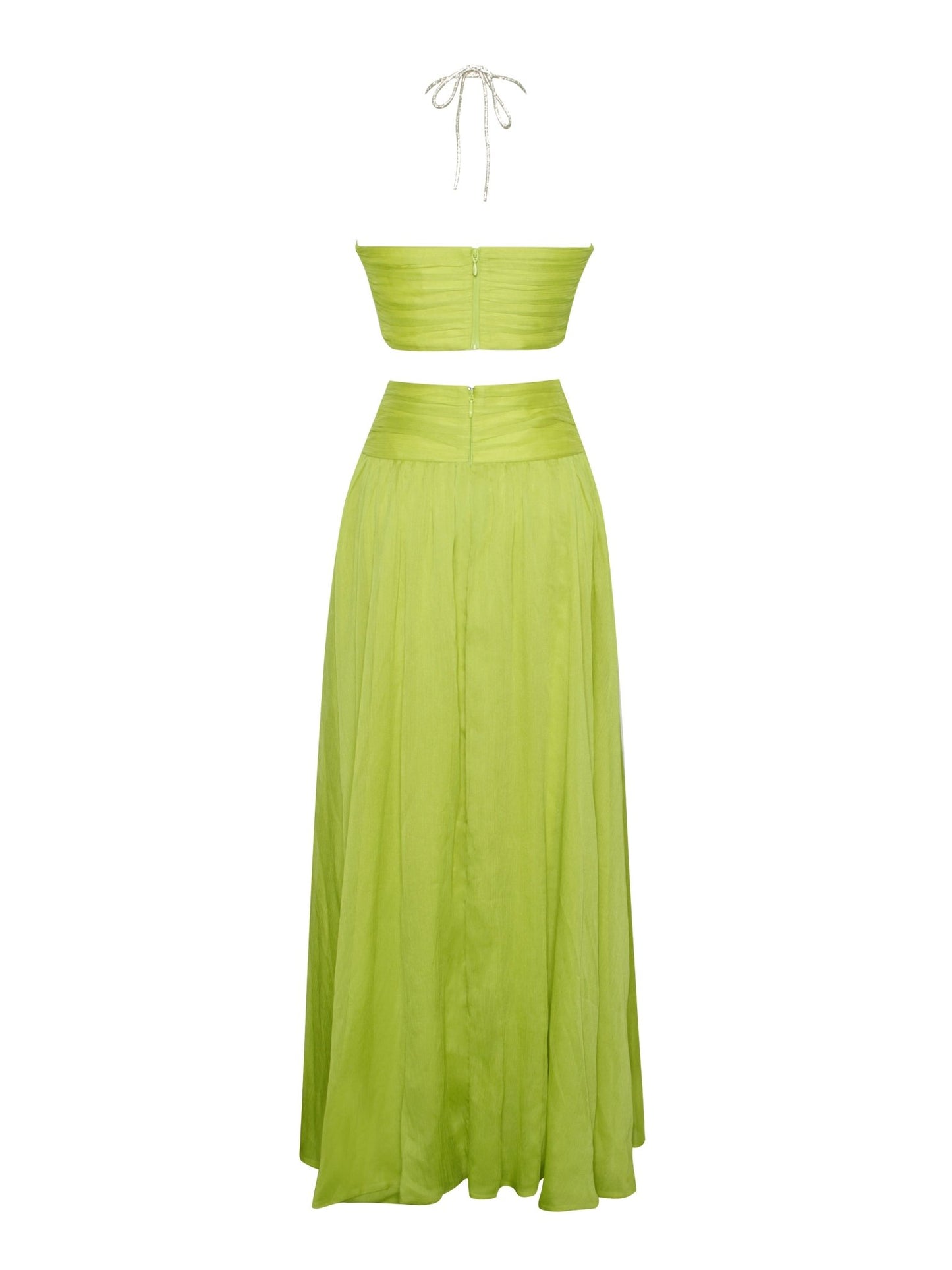 Quinby Lemon Chiffon Pleated Lace Up Maxi Dress - HOUSE OF SHE