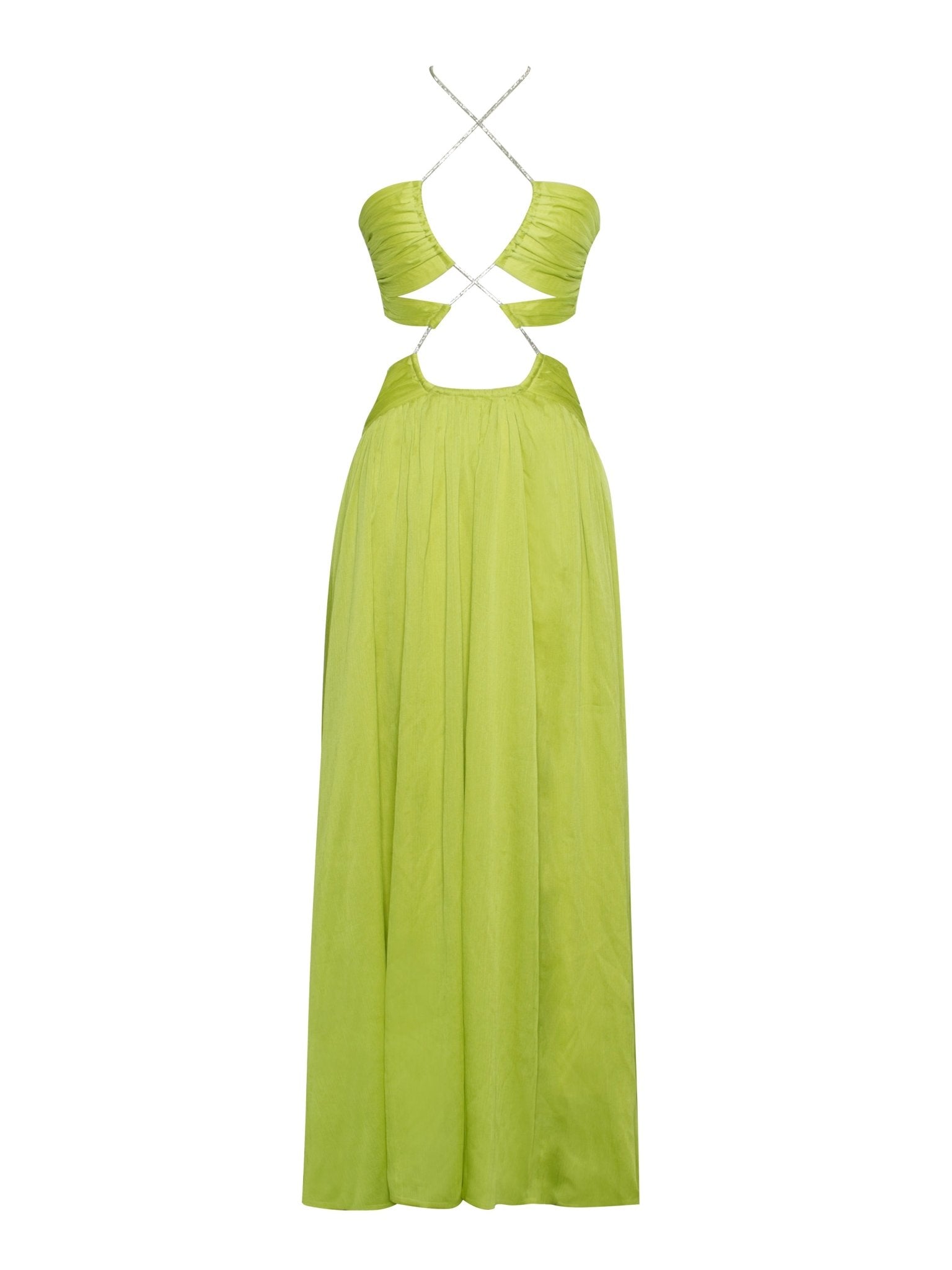 Quinby Lemon Chiffon Pleated Lace Up Maxi Dress - HOUSE OF SHE