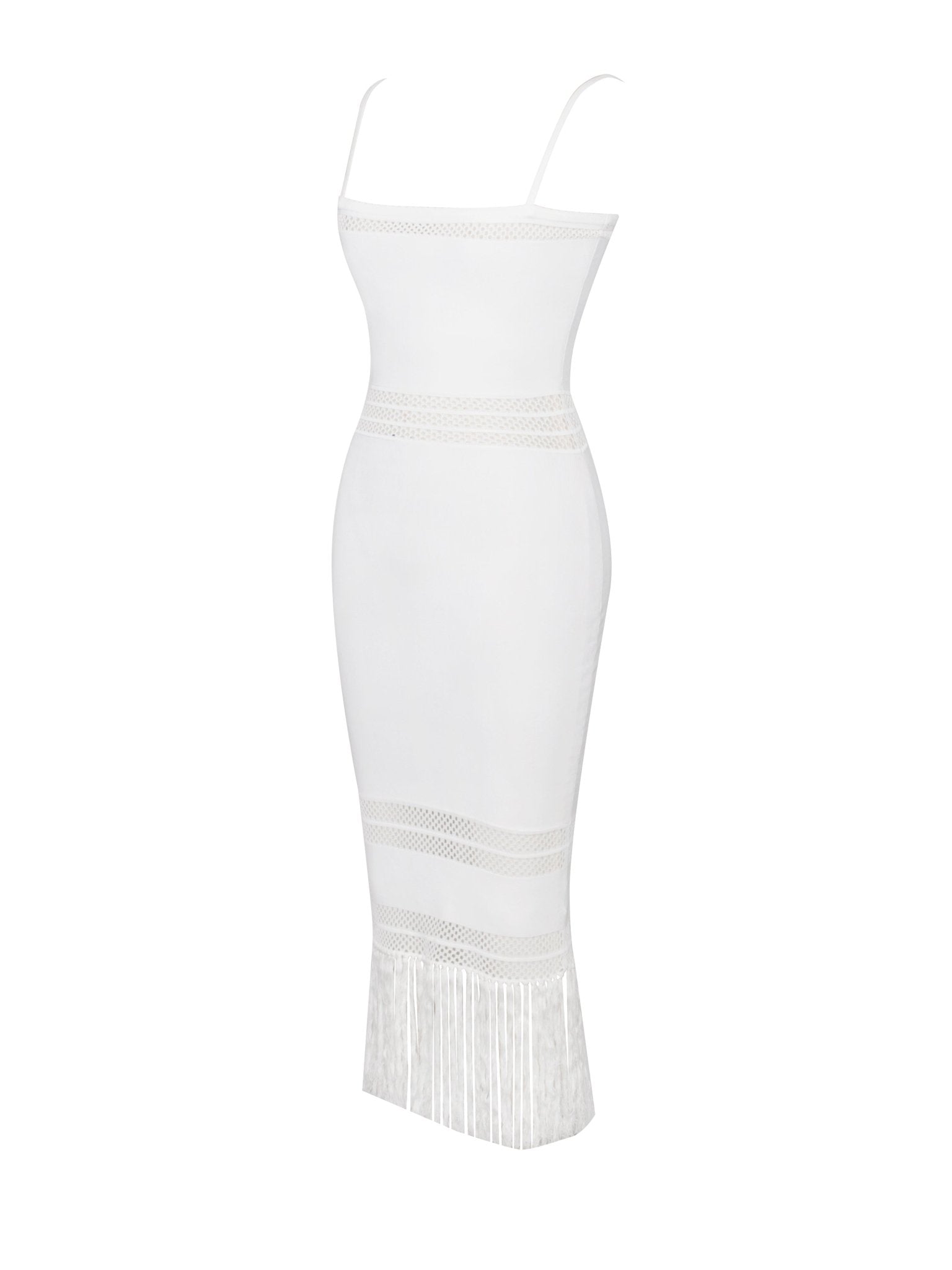 Raya White Knit Crochet Fringe Midi Dress - HOUSE OF SHE