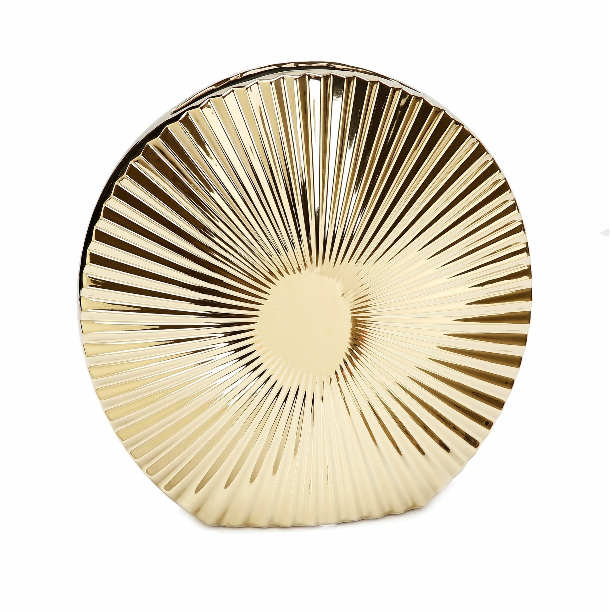 Round Gold Vase Pleated Design 12"D - HOUSE OF SHE