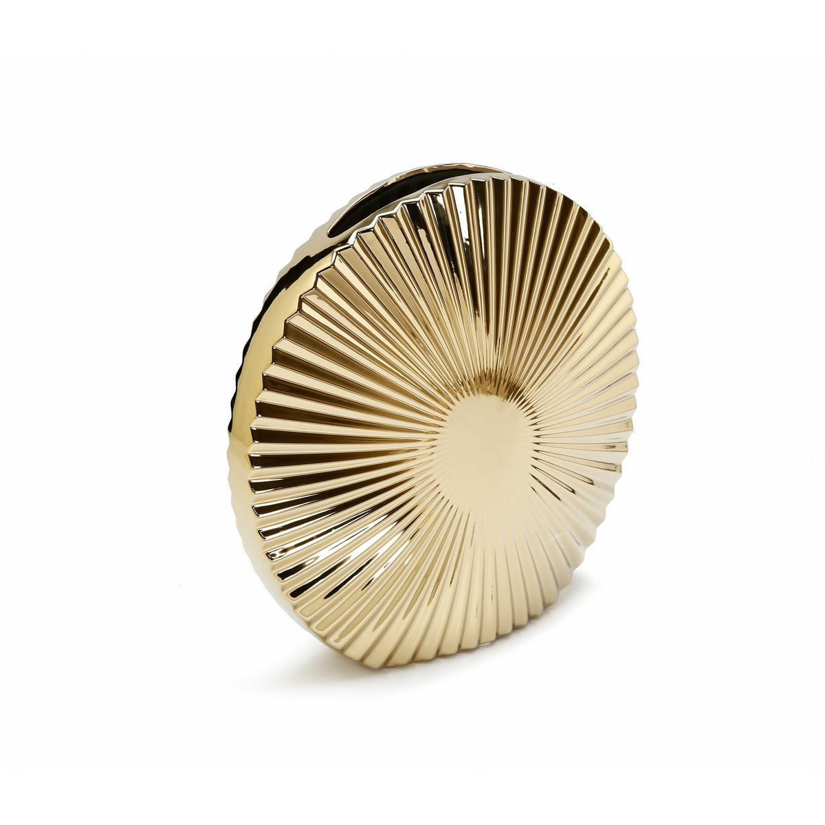 Round Gold Vase Pleated Design  12"D - HOUSE OF SHE