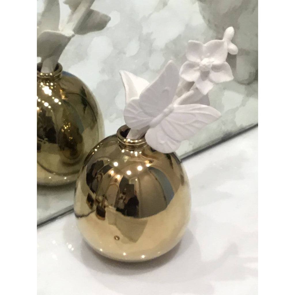 Round Polished Gold Diffuser, “Iris and Rose” - HOUSE OF SHE