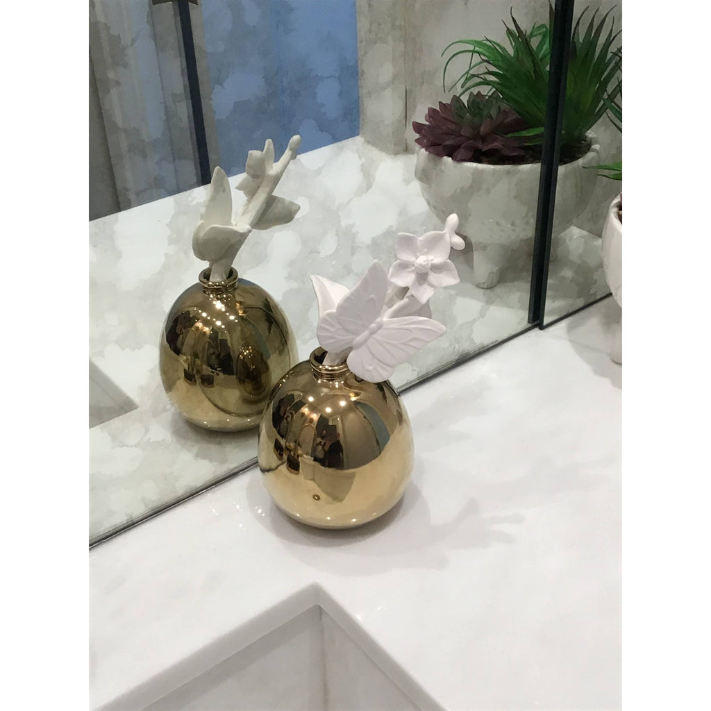 Round Polished Gold Diffuser, “Iris and Rose” - HOUSE OF SHE
