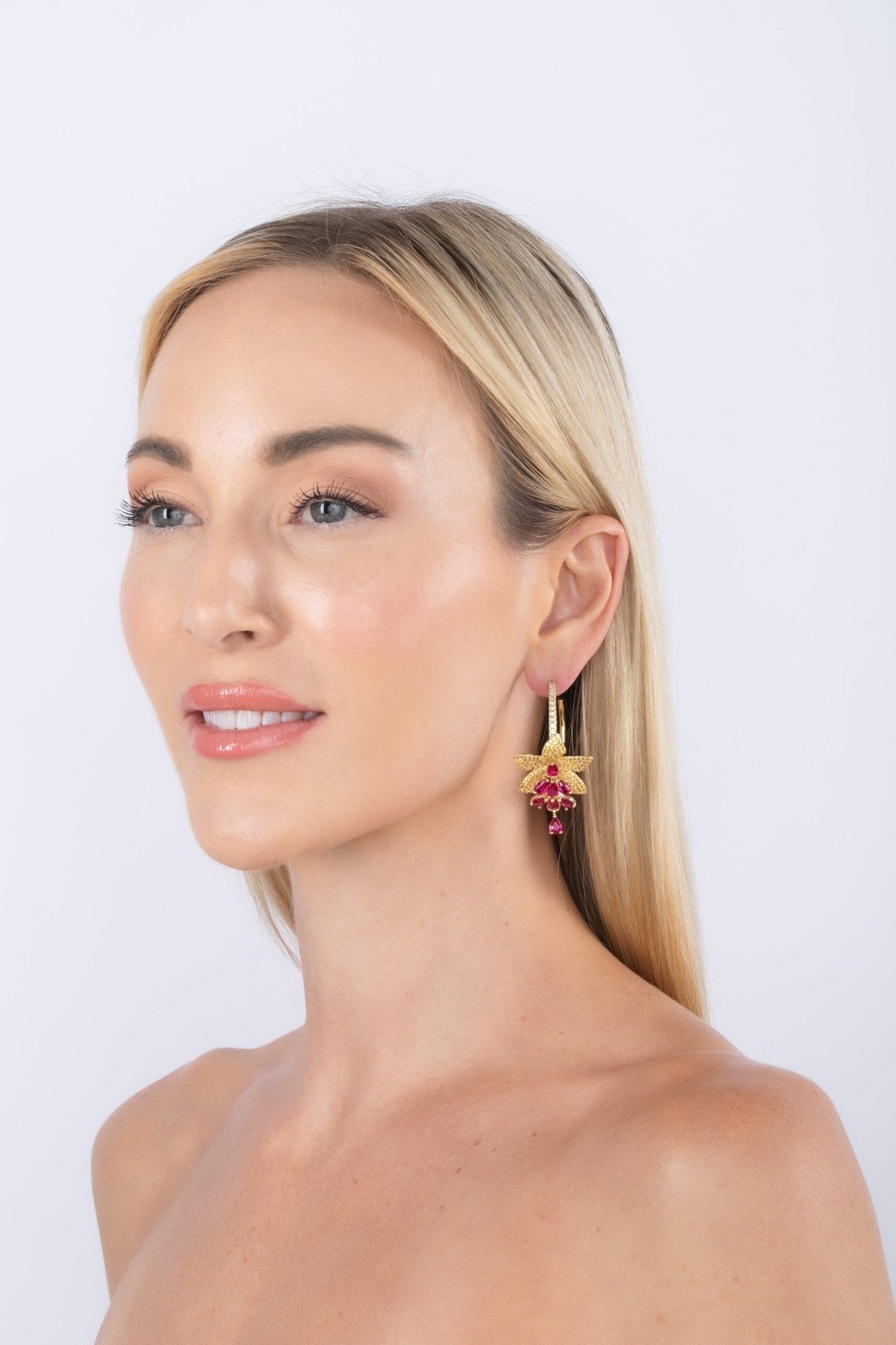 Ruby Red Floral Cuff Earrings - HOUSE OF SHE