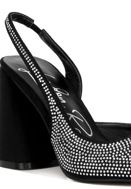 Saranna Rhinestone Embellished Suede Heel Sandals - HOUSE OF SHE