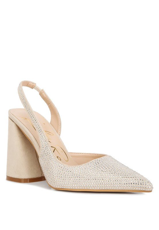 Saranna Rhinestone Embellished Suede Heel Sandals - HOUSE OF SHE