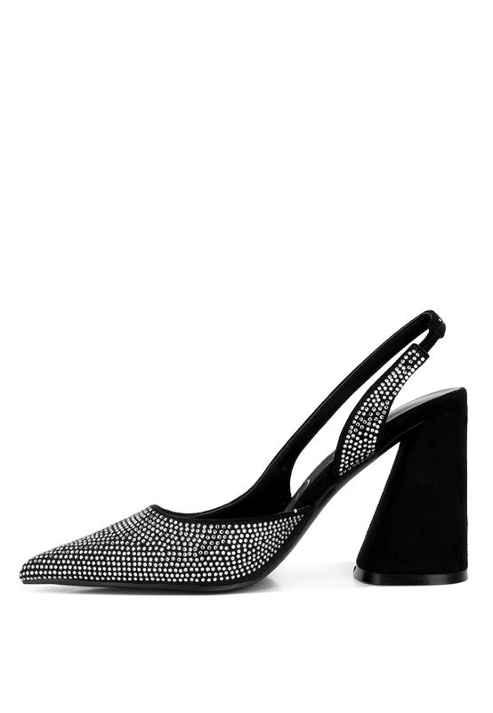 Saranna Rhinestone Embellished Suede Heel Sandals - HOUSE OF SHE