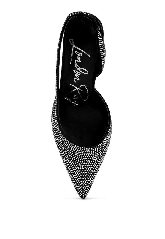 Saranna Rhinestone Embellished Suede Heel Sandals - HOUSE OF SHE