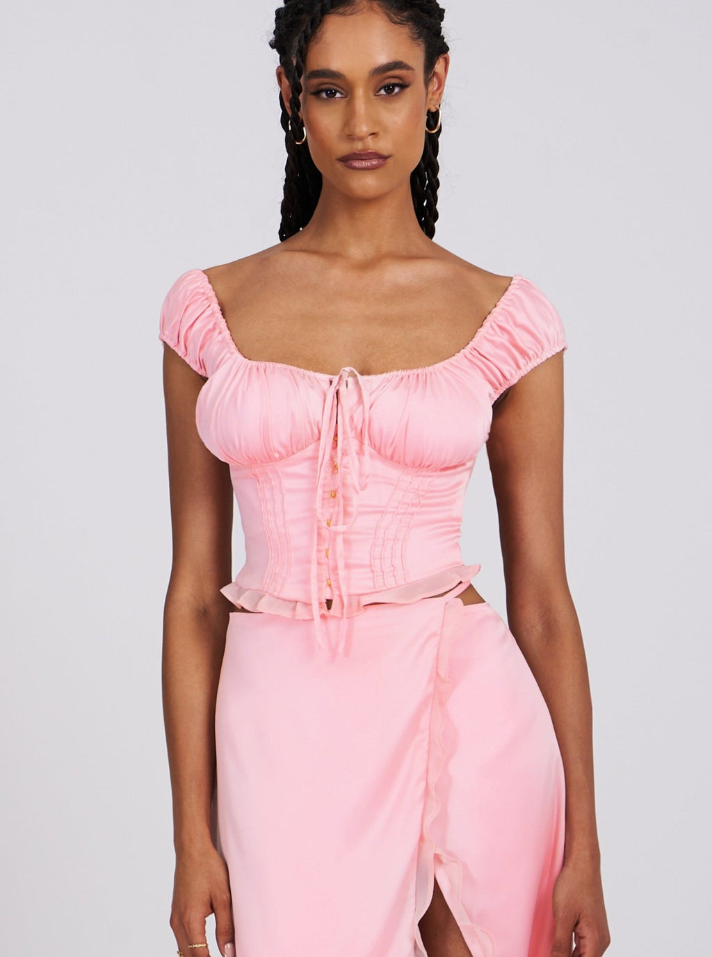 Scarlett Pink Satin Bustier Top - HOUSE OF SHE