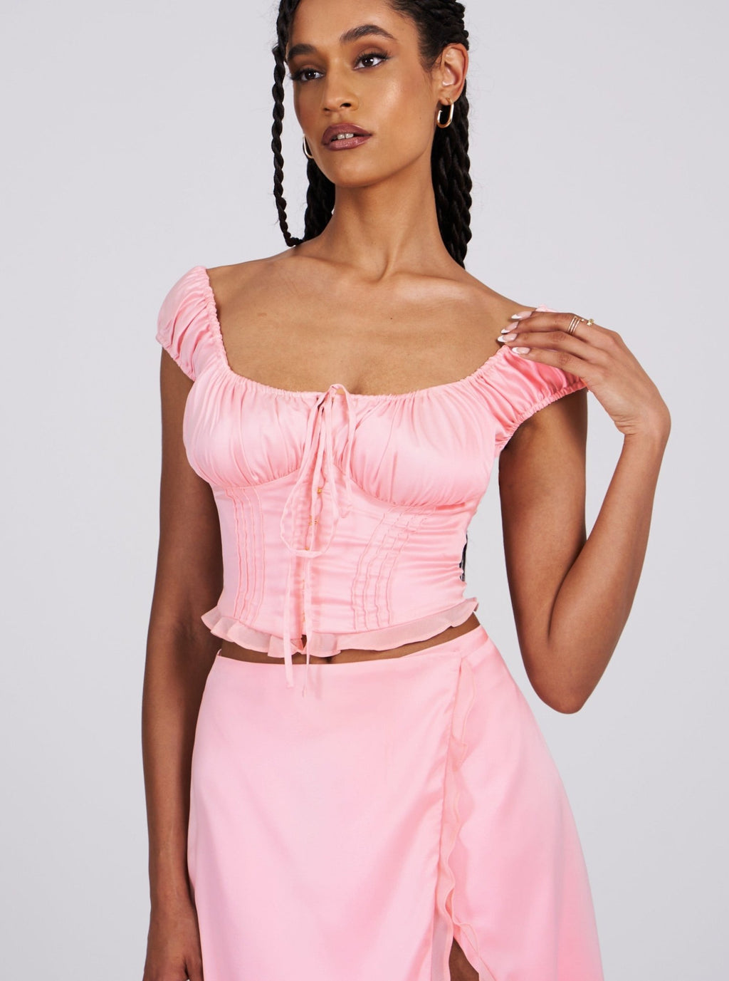 Scarlett Pink Satin Bustier Top - HOUSE OF SHE