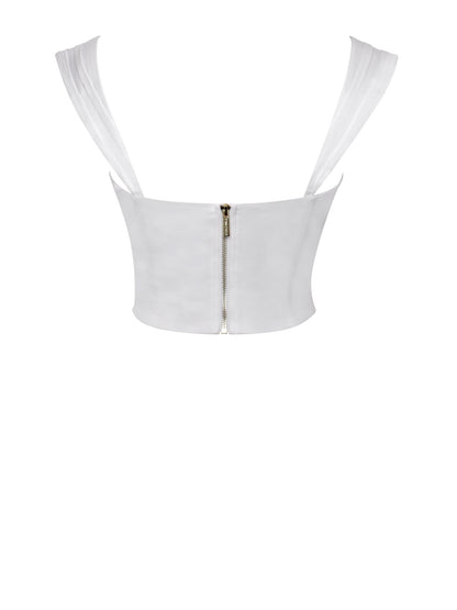 Serina White Lace Satin Corset Top - HOUSE OF SHE