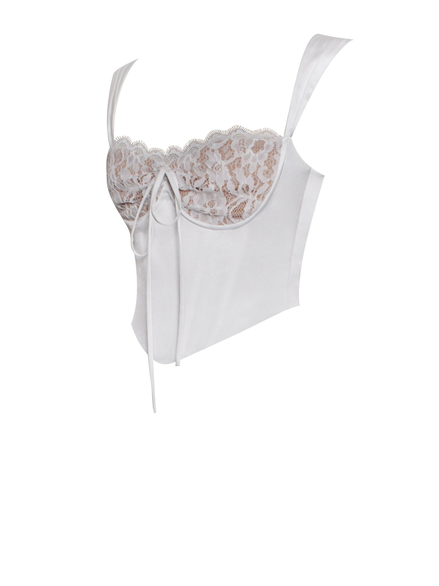 Serina White Lace Satin Corset Top - HOUSE OF SHE