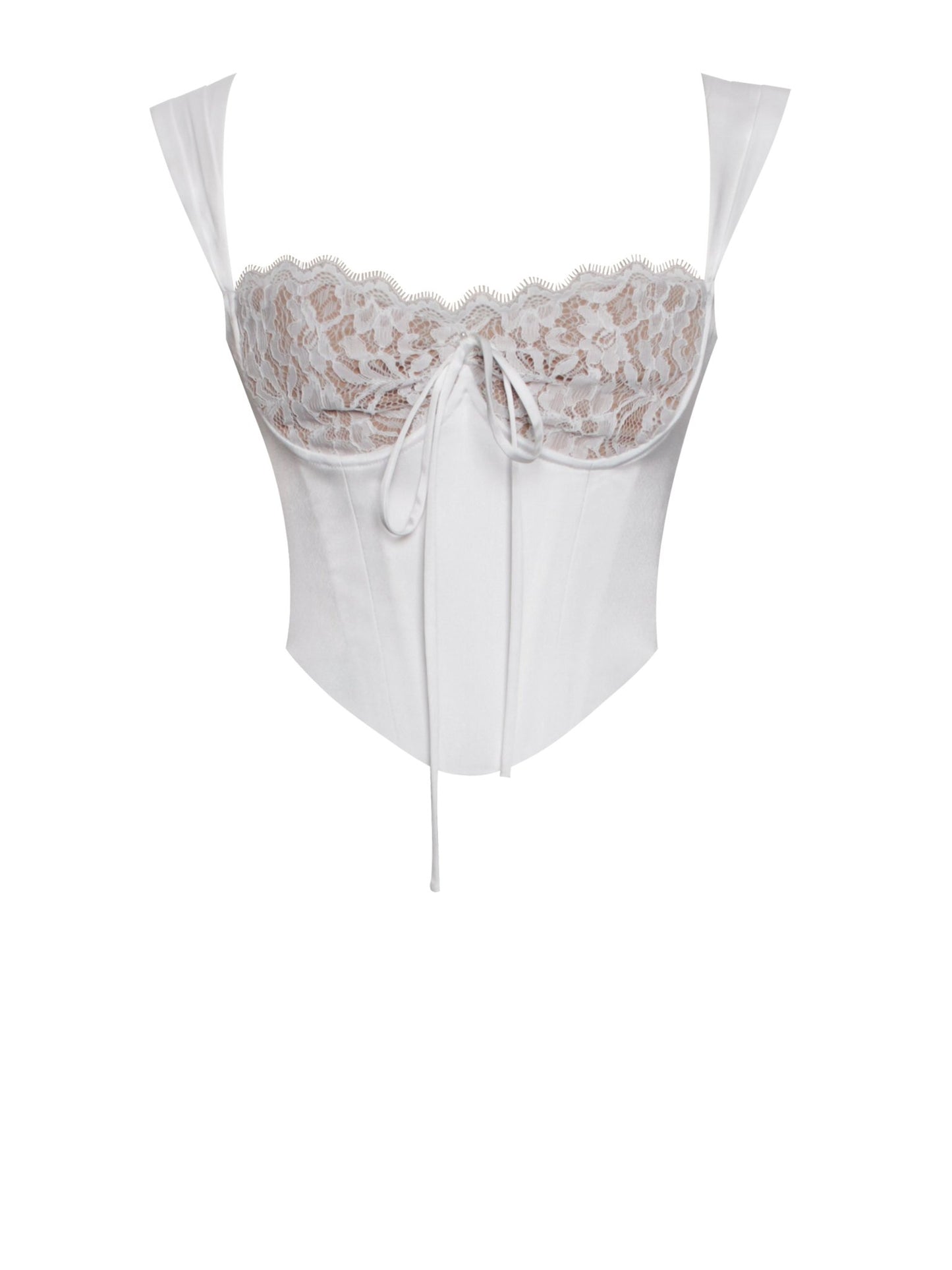 Serina White Lace Satin Corset Top - HOUSE OF SHE