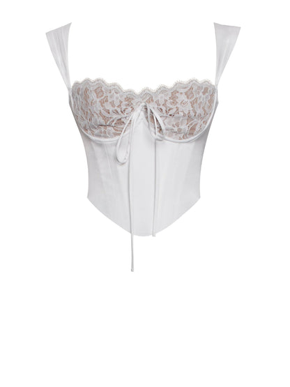 Serina White Lace Satin Corset Top - HOUSE OF SHE