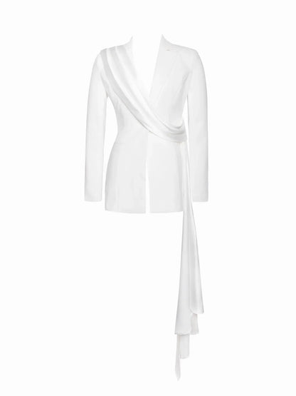 Skyfall White Draping Blazer - HOUSE OF SHE