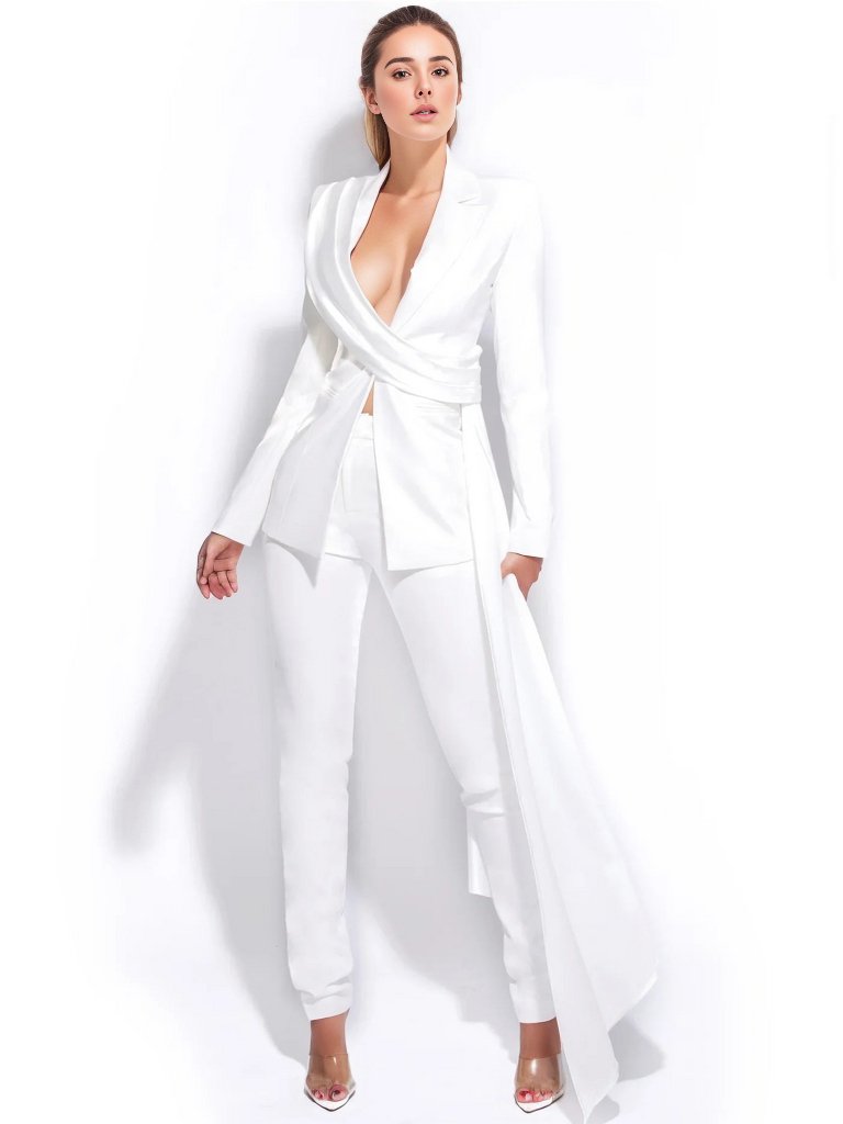 Skyfall White Draping Blazer - HOUSE OF SHE